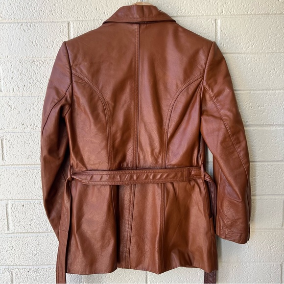 Vintage Miss Simone Brown Leather Jacket Women’s Size 8 Belted 70’s blazer - Picture 5 of 9